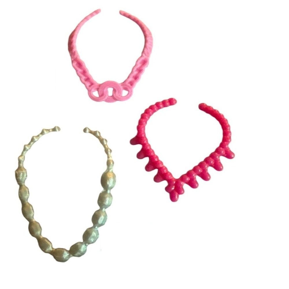 Fashion Doll Necklace Lot 3pc Pink Gold Plastic Jewelry Accessories Replacement